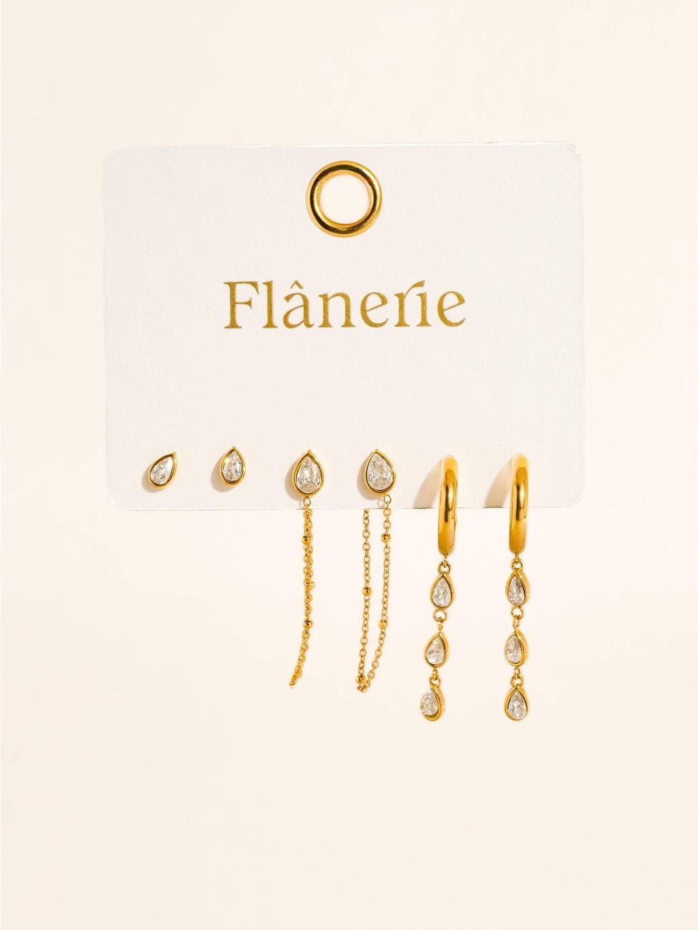 Finley 18K Gold Non-Tarnish CZ Chain Drop Earring Sets